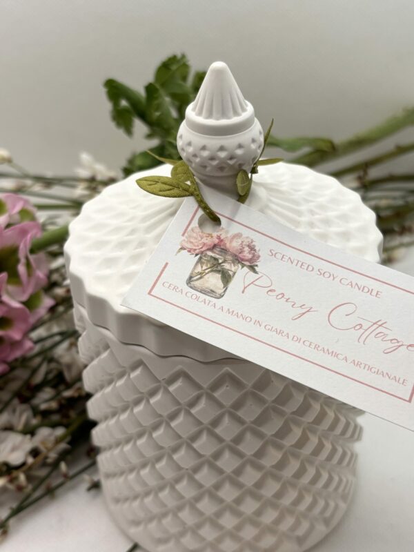 Candela in giara di CERAMICA artigianale  "PEONY COTTAGE" - immagine 5